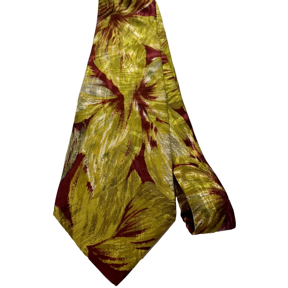 Men's Tie Necktie Paul Rodon Polyester Made USA Abstract Floral‎ Red Gold Silver